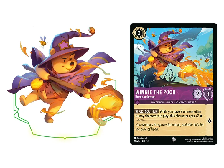 Ilustración y carta de Winnie the Pooh Hunny Archmage de Lorcana The Great Hunny Rescue
