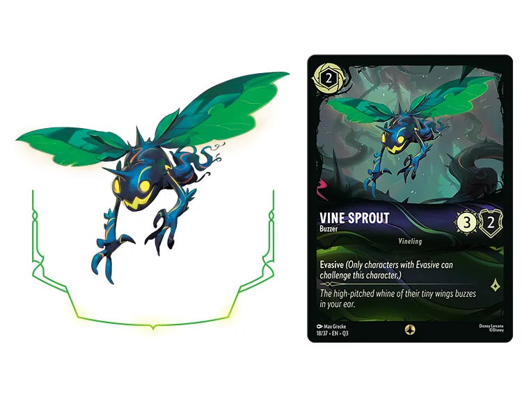 Ilustración y carta de Vine Sprout Buzzer, enemigo de la Vine en Lorcana The Great Hunny Rescue