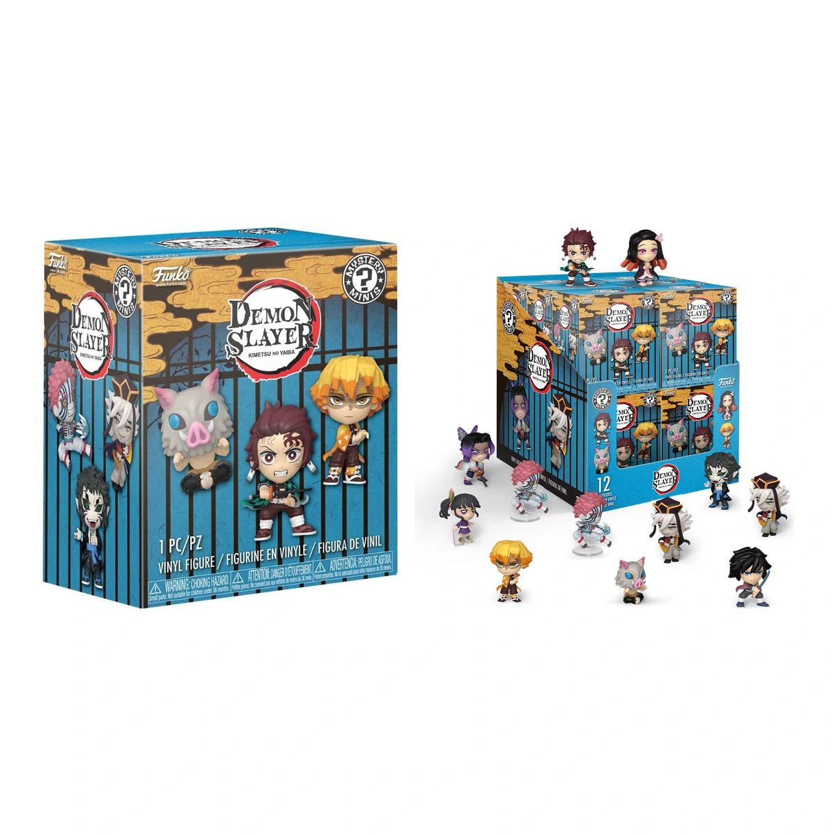 Caja ciega y display de 12 de Demon Slayer Mystery Minis Serie 2 de Funko con las figuras de Akaza, Doma, Tanjiro y Nezuko