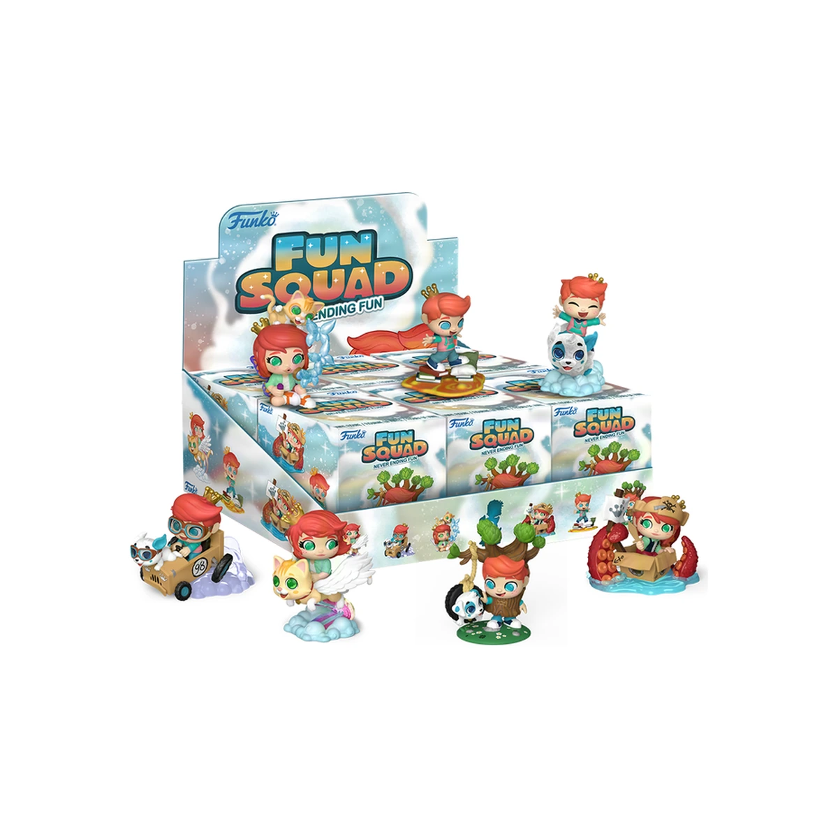 Funko Fun Squad Never Ending Fun: display de 6 cajas sorpresa con las 7 figuras de Freddy y Franny Funko