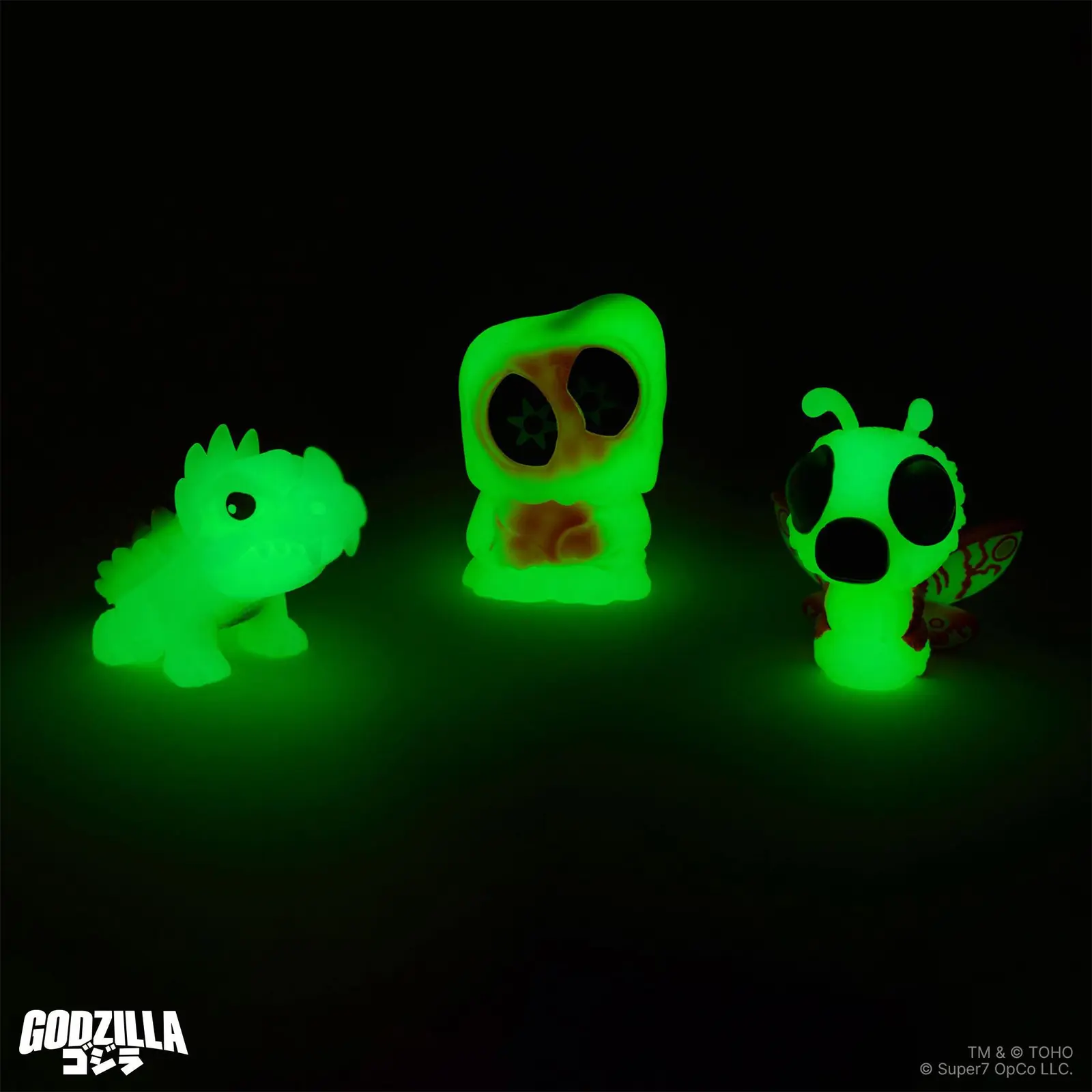 Figuras glow de Godzilla FUN! FUN! MINI brillando en la oscuridad