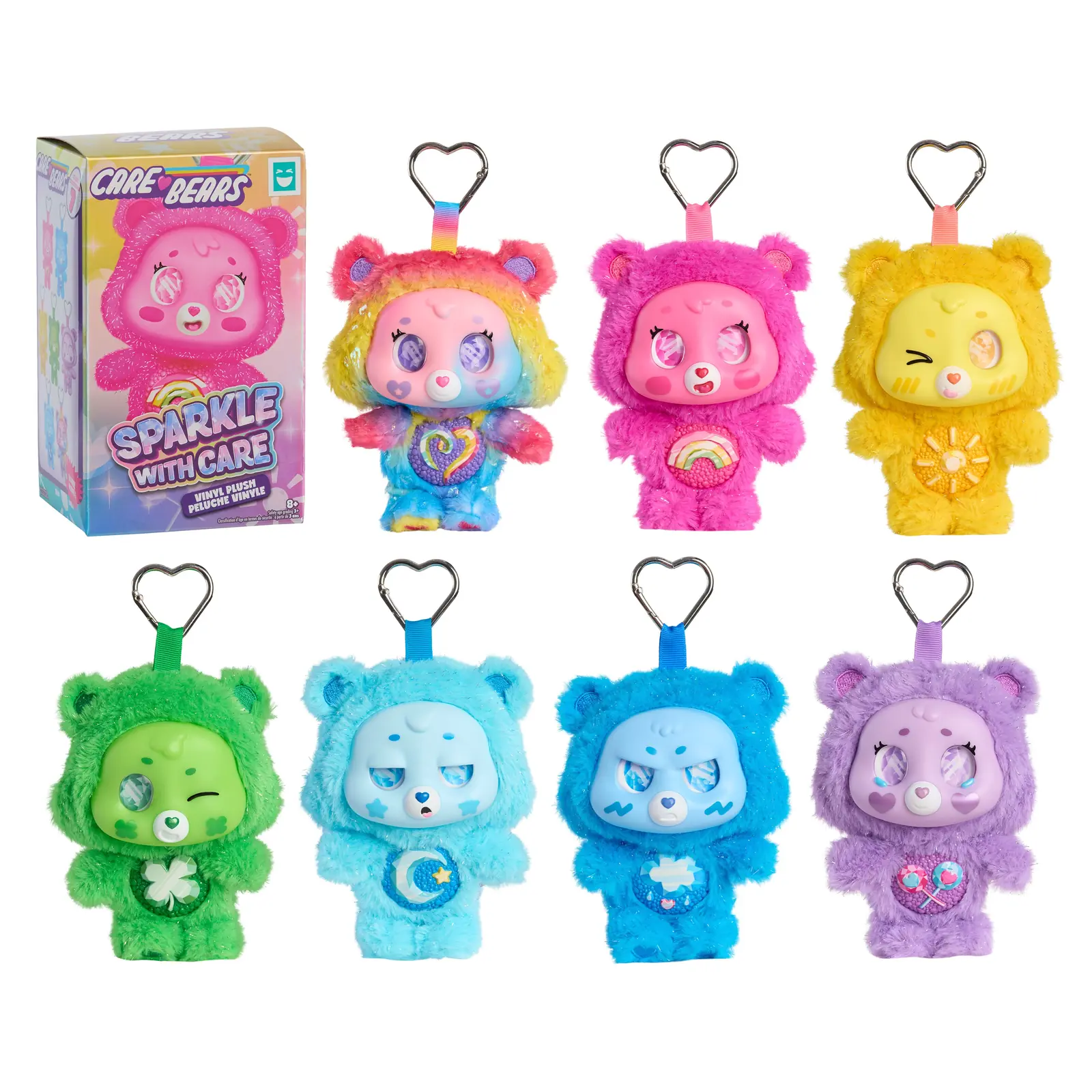 Happy Haul Care Bears Sparkle with Care: caja y los 7 osos amorosos clip-on con insignia de gemas