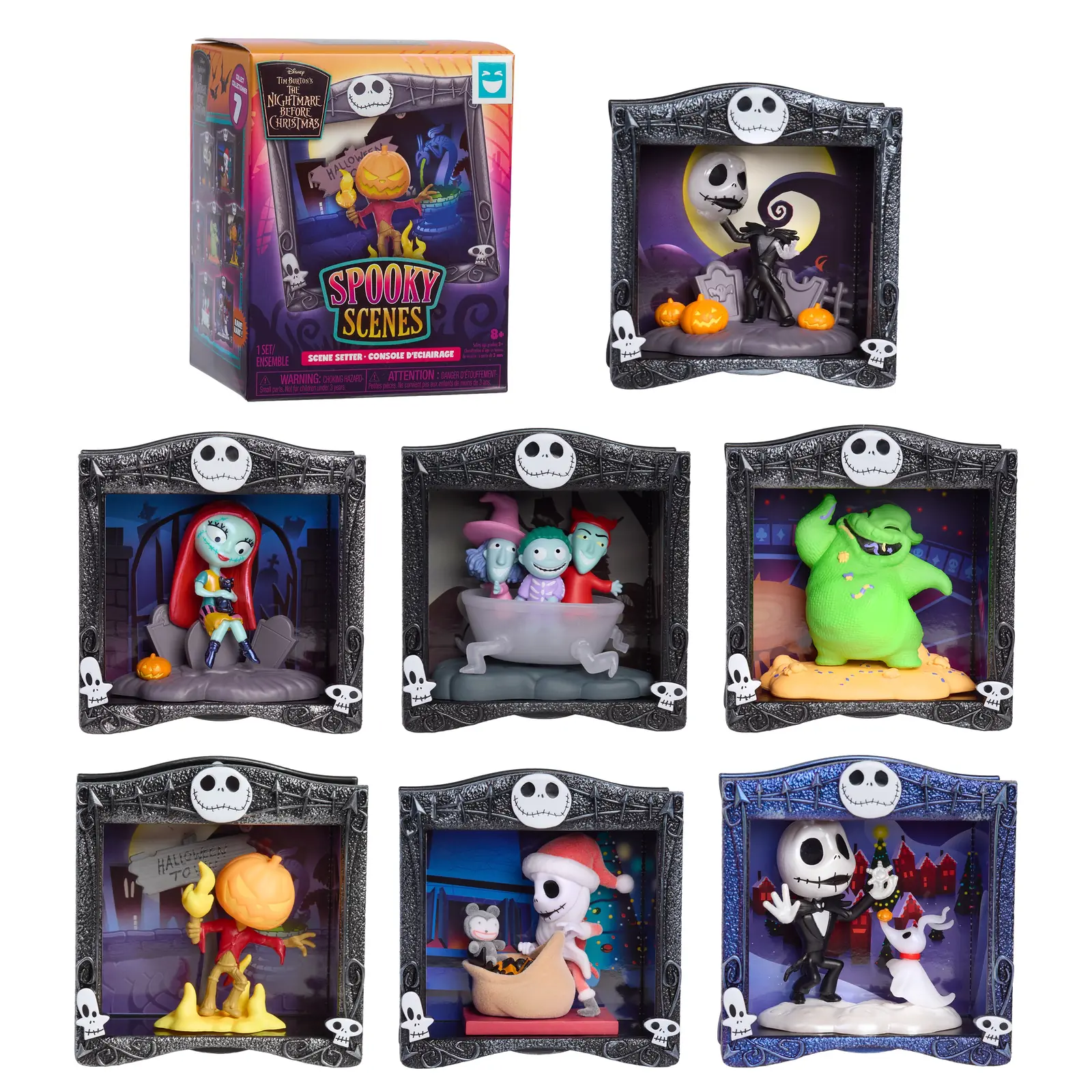 Happy Haul Nightmare Before Christmas Spooky Scenes: caja y los 7 dioramas enmarcados con Jack, Sally y Oogie Boogie