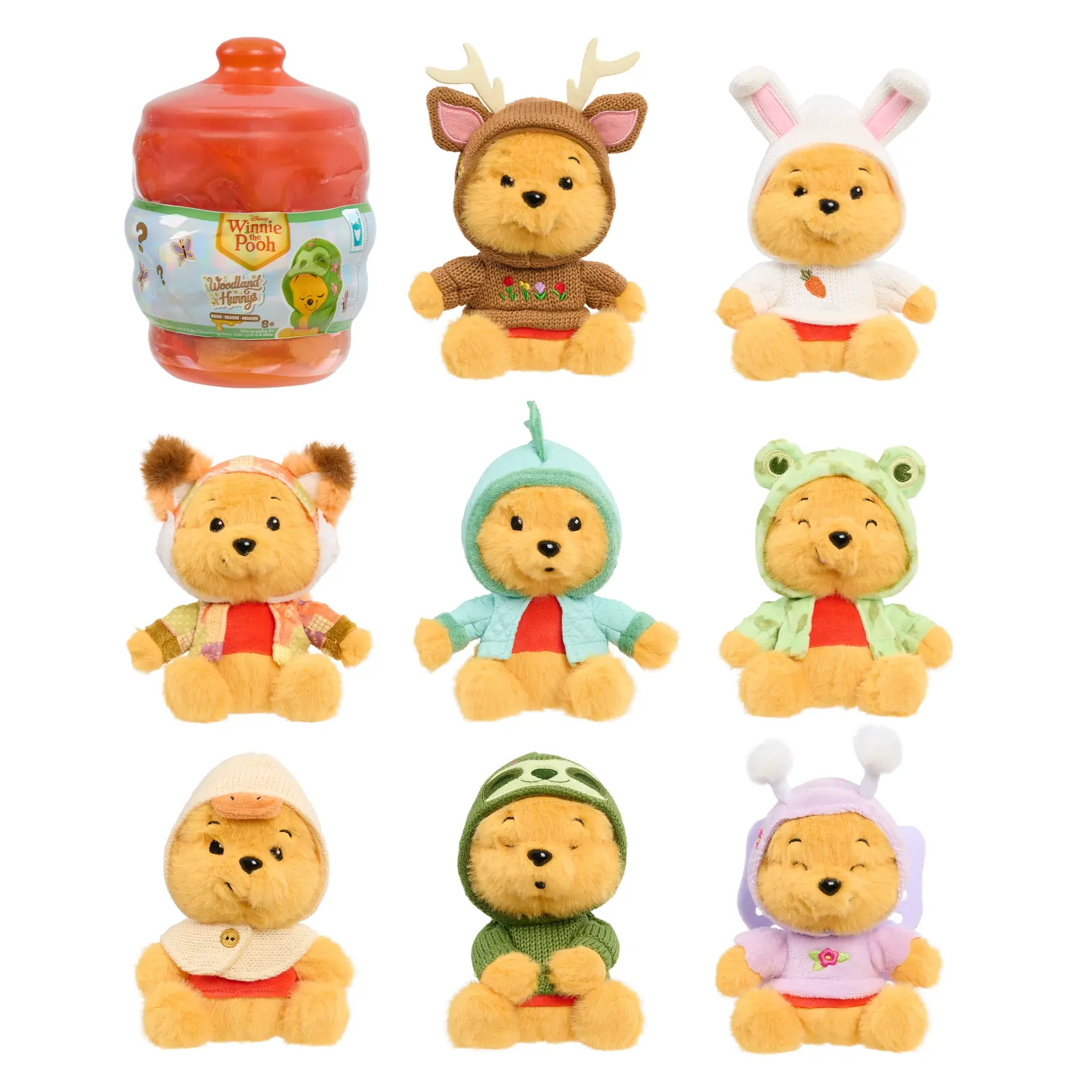 Happy Haul Winnie the Pooh Woodland Hunnys: cápsula con forma de tarro de miel y los 8 Pooh disfrazados de animales del bosque