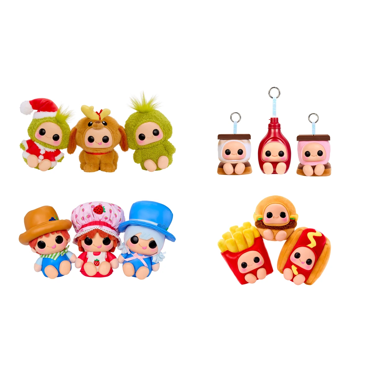 Hyojo Series 4 de MGA: los squishies del Grinch, HERSHEY'S, Strawberry Shortcake y Fast Food sobre fondo blanco