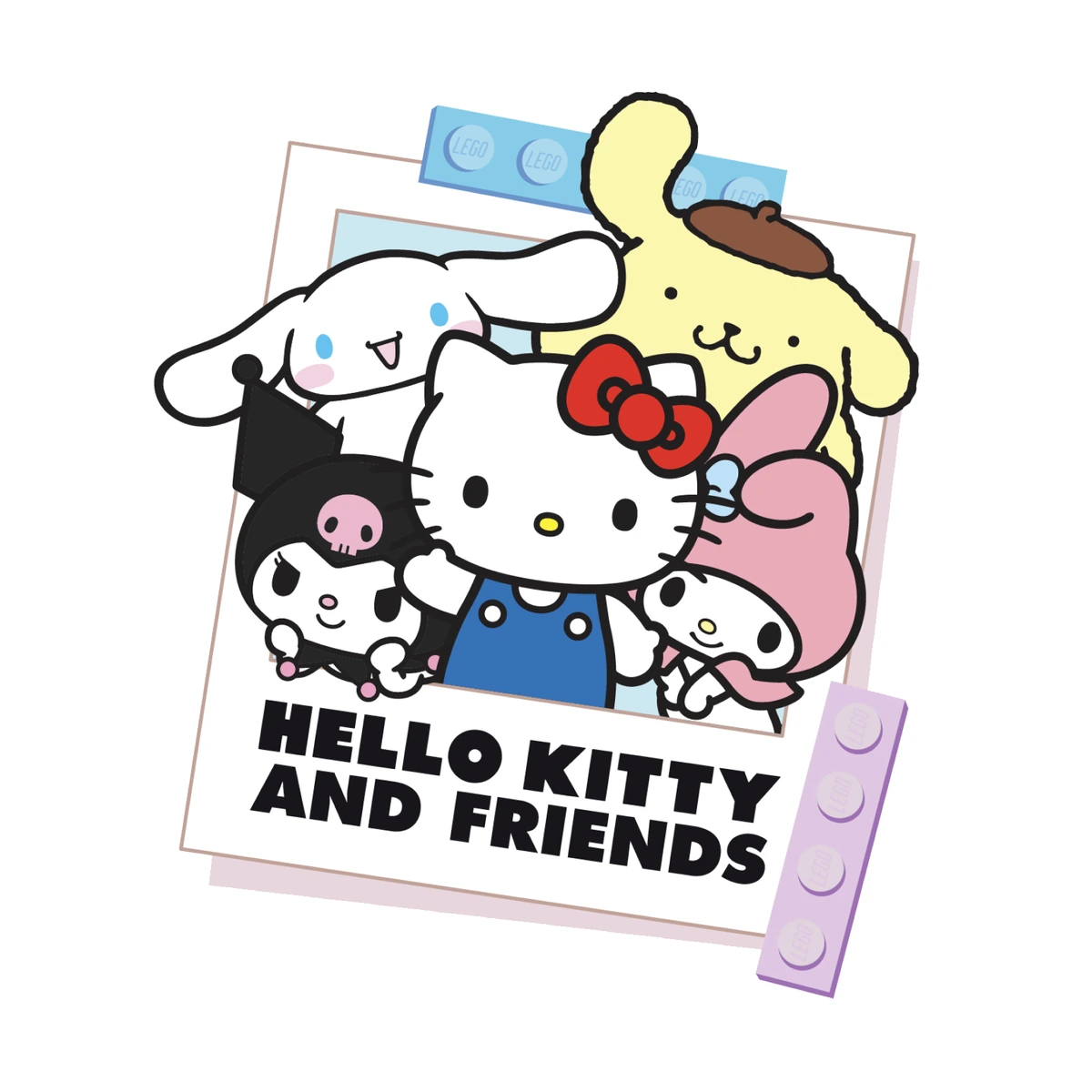 LEGO Hello Kitty and Friends: ilustración oficial de LEGO Sanrio con Hello Kitty, Kuromi, My Melody, Pompompurin y Cinnamoroll