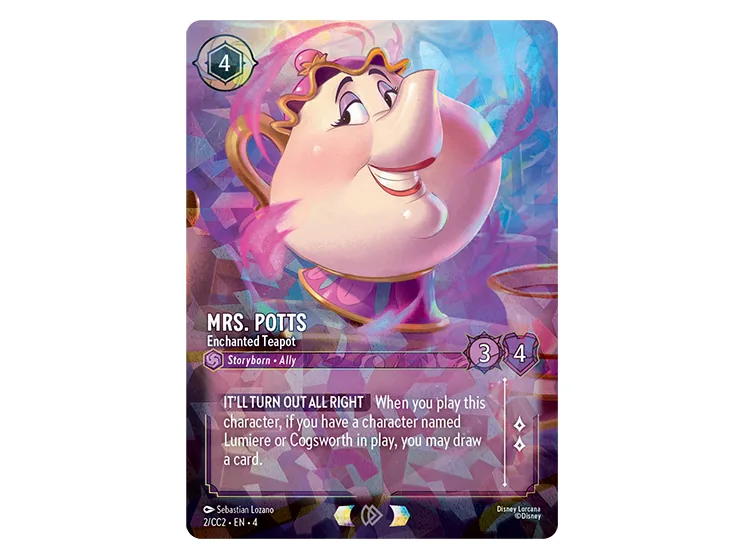 Carta Mrs. Potts Enchanted Teapot 2/CC2 de la Lorcana Curator's Collection Bella y la Bestia