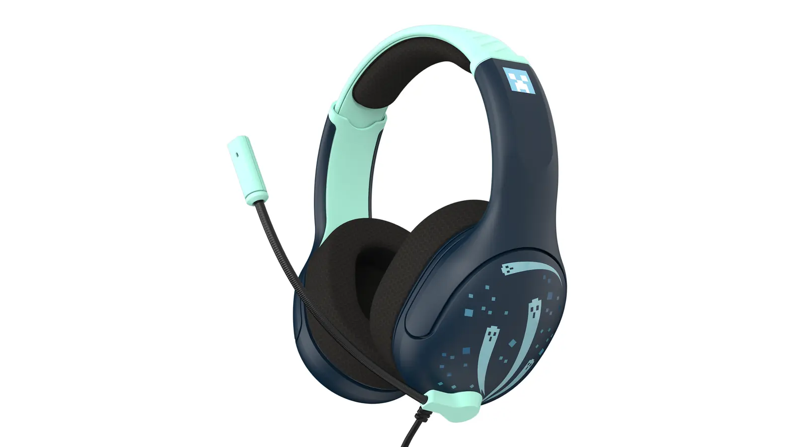 Auriculares con cable Turtle Beach Airlite Fit Minecraft Dungeons II para Switch 2, azul marino y verde agua con micro abatible