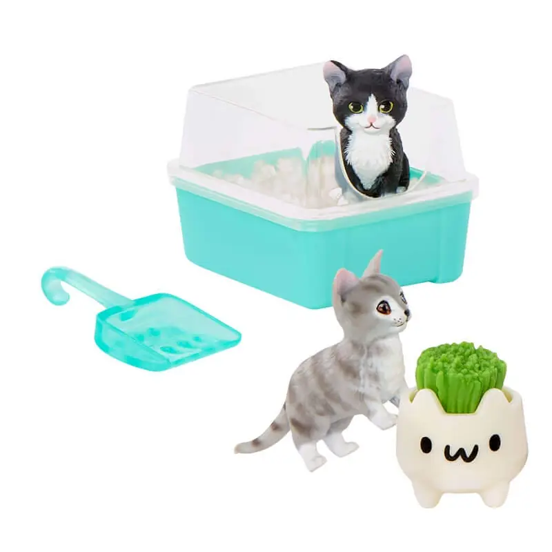 Set Gatitos n.º 2 de Miniverse Animals Serie 3 con arenero cubierto, pala y hierba gatera