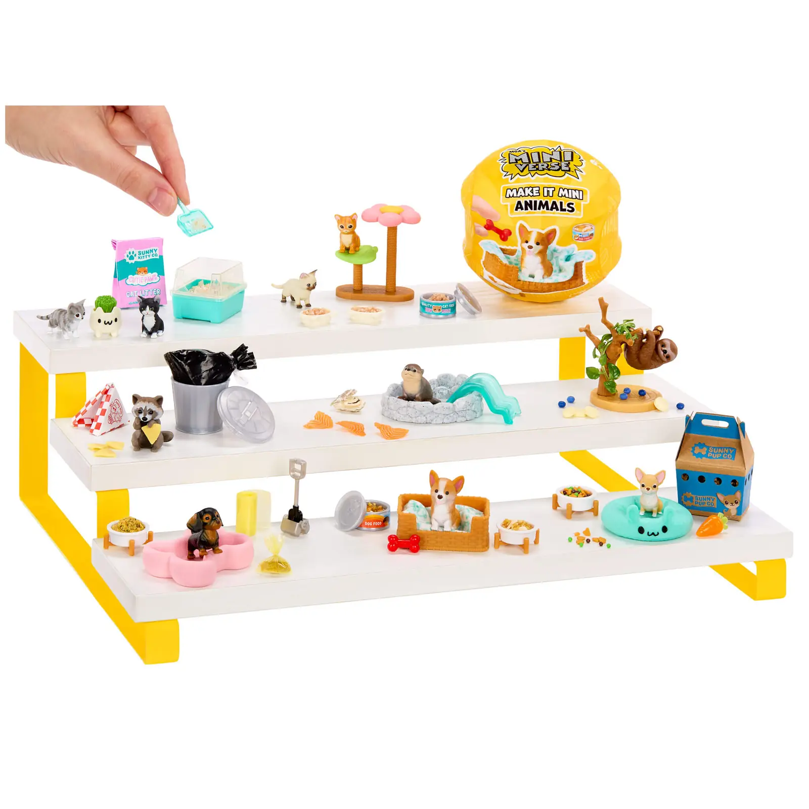 Los ocho sets oficiales de Miniverse Make It Mini Animals Serie 3 expuestos en gradas