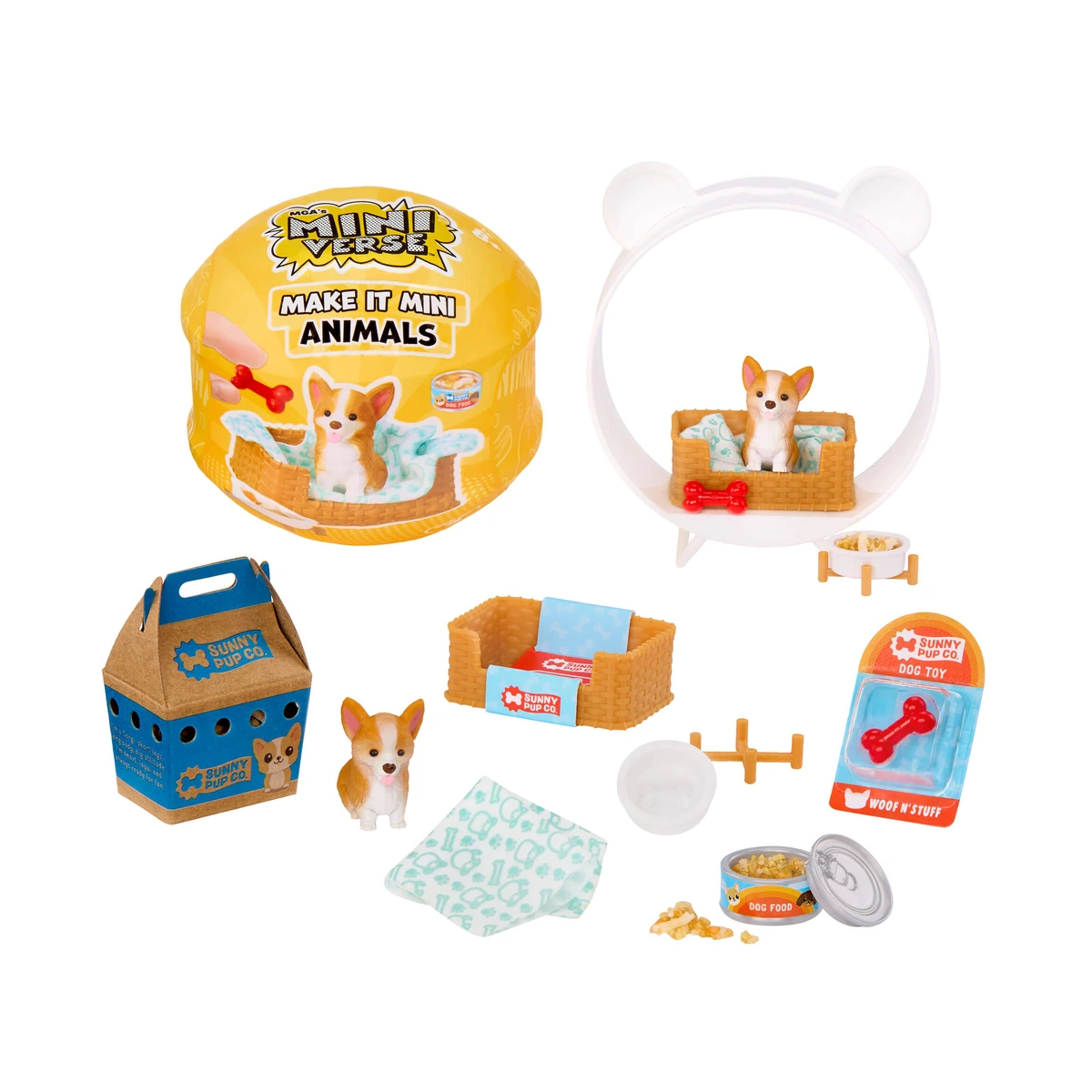 Bola de Miniverse Make It Mini Animals Series 3 con el set del Corgi completo y la cápsula expositora