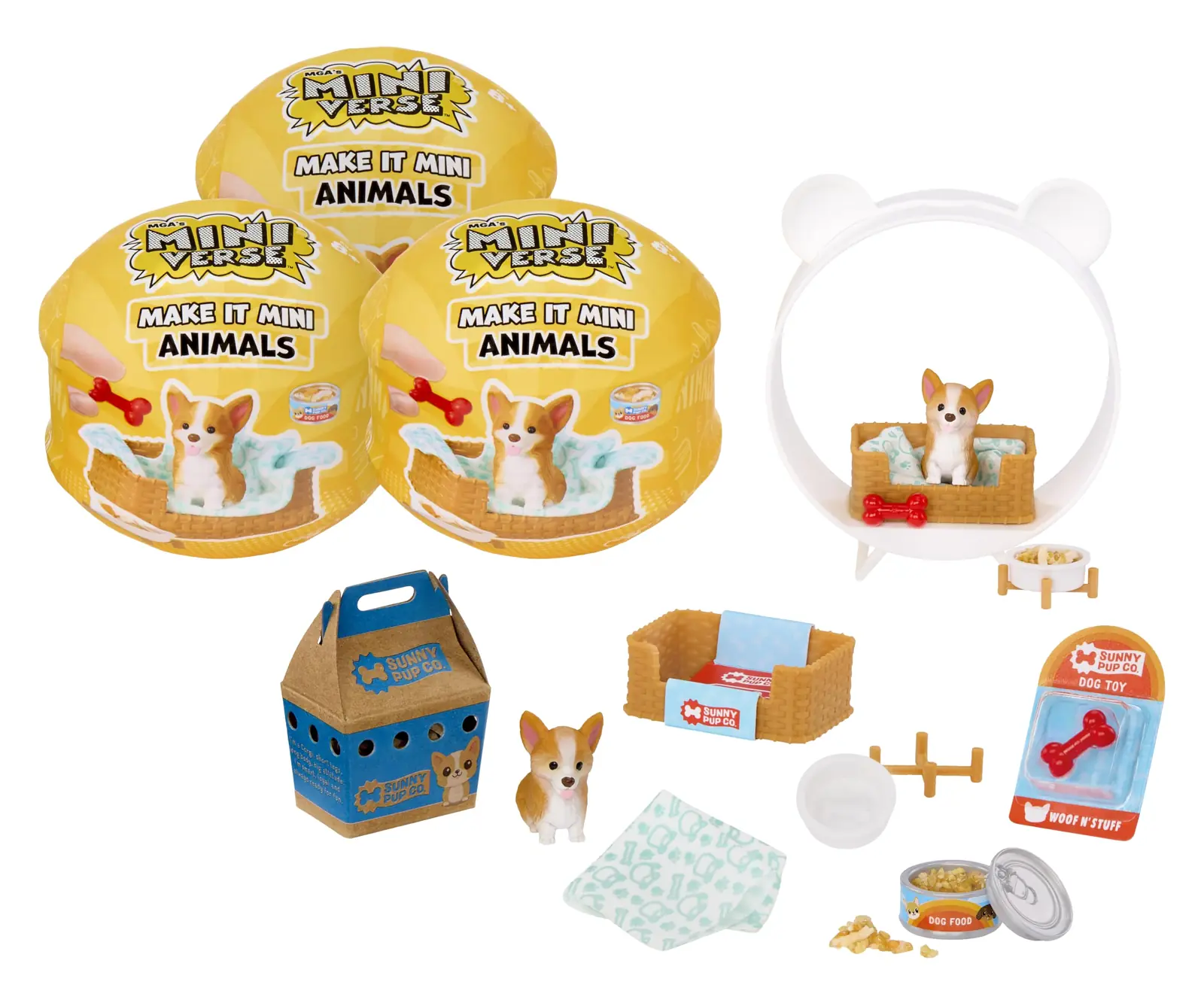 Pack de 3 bolas de Miniverse Make It Mini Animals Serie 3 con el set del Corgi montado