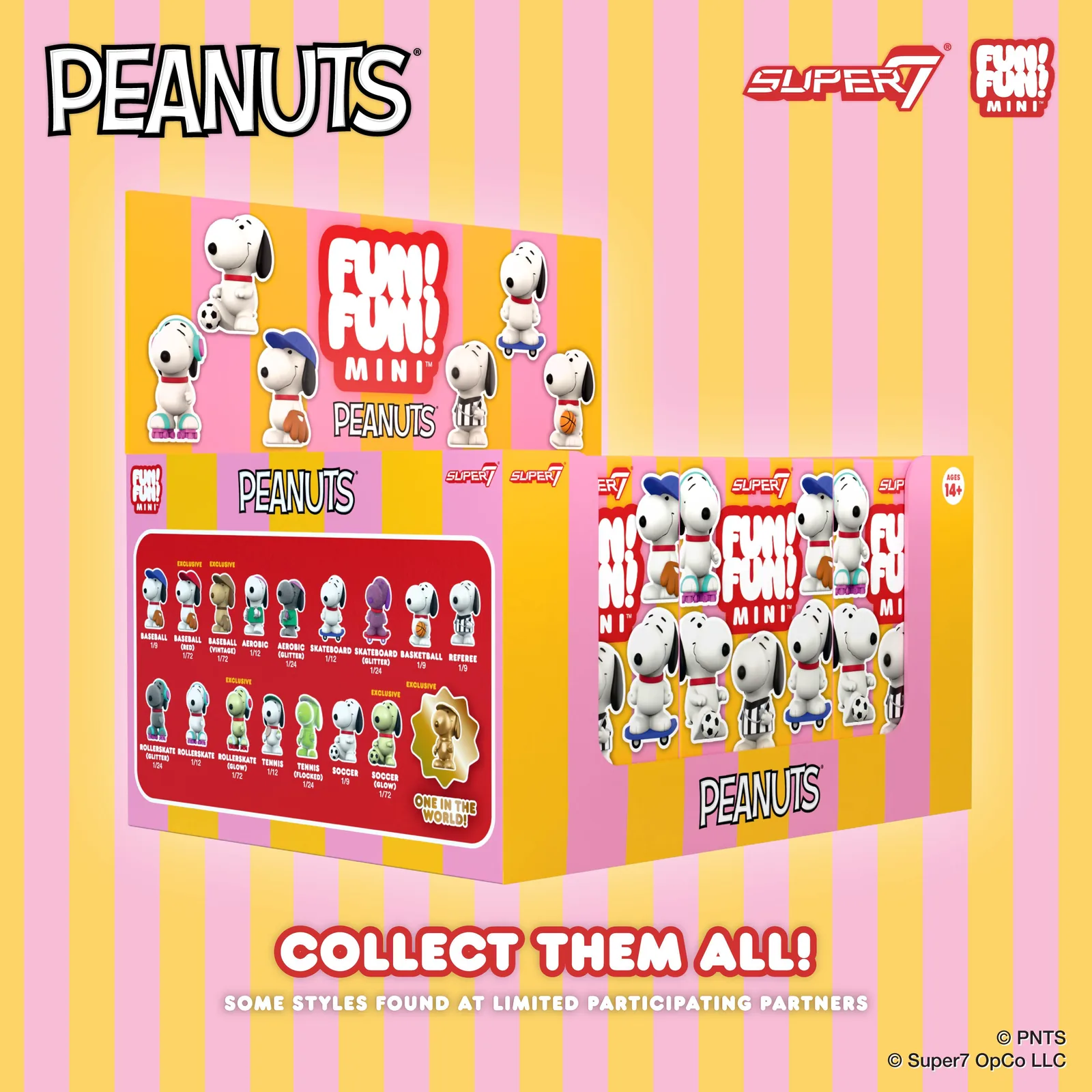 Display de 9 cajas de Peanuts FUN FUN MINI Athlete Snoopy de Super7